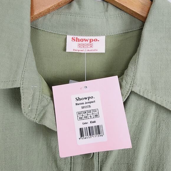 Showpo Marinie Khaki Green Belted Cargo Jumpsuit Utility Romper NWT US 6 - Picture 7 of 12